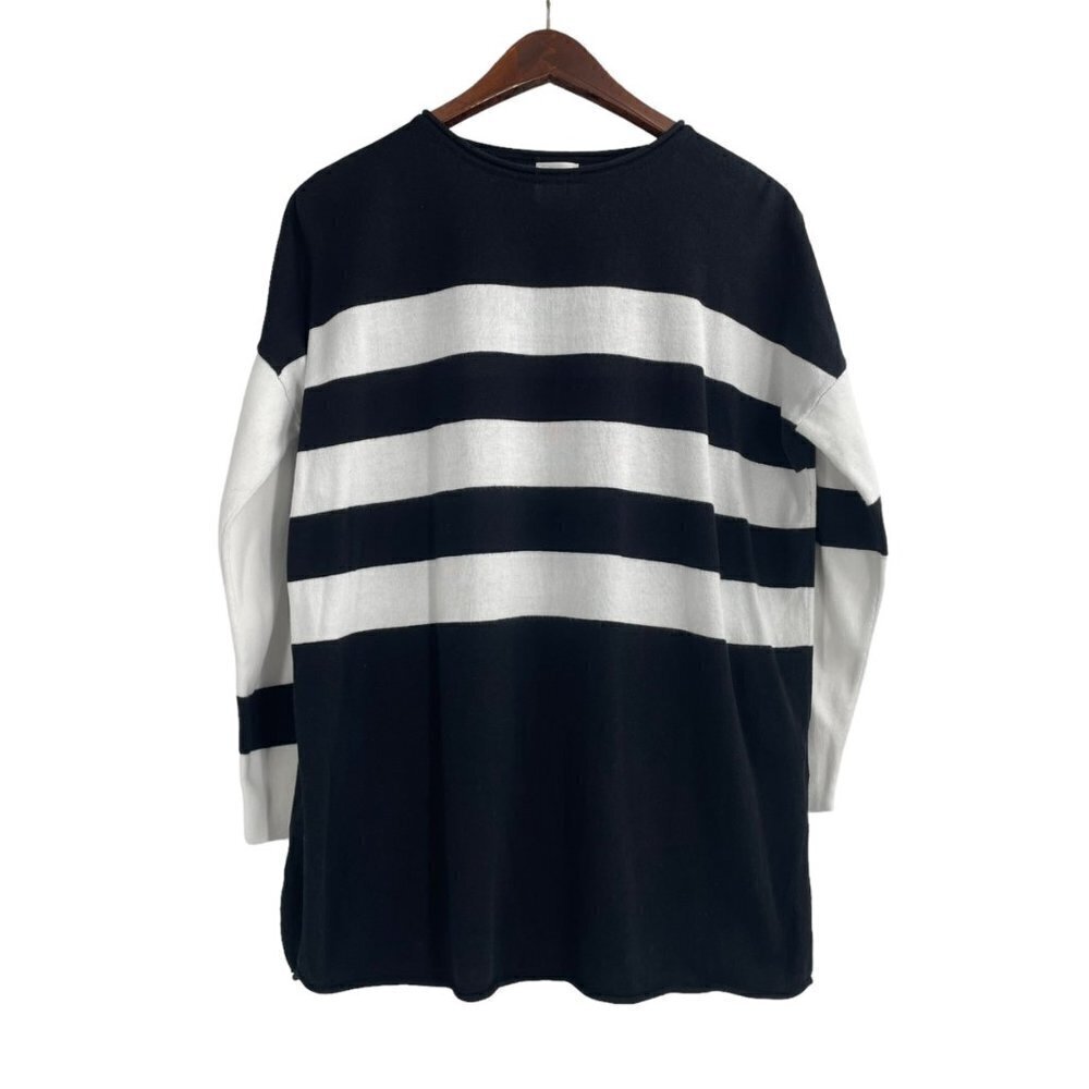 PLANET by Lauren G Black White Striped Tunic Sweater Pima Cotton Modal One Size